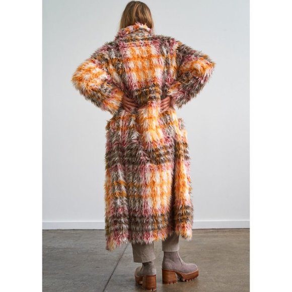 NWT Free People Cardi Plaid Faux Fur Coat / Plaid - Picture 5 of 13